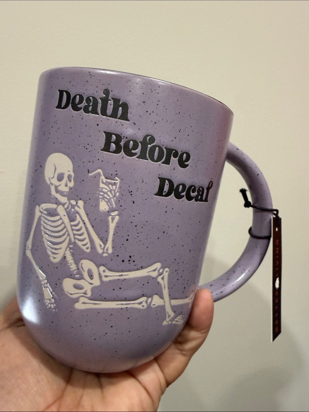 Purple Brand new "Death Before Decaf" Ceramic Coffee Mug tea gift Halloween